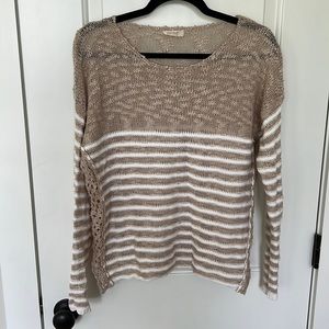 Light summer sweater, beige and white stripe, size medium